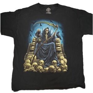 ODM Grim Reaper Skeleton Skulls 2018 Graphic Tshirt Bad To the Bone Biker